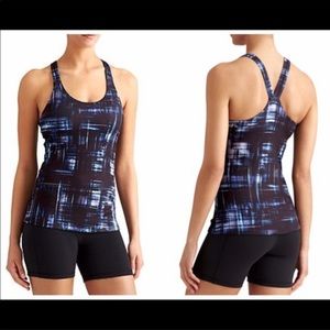 Athleta Optimism Tank Black Blue Plaid Size XL